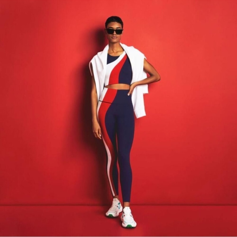 G/Fore G4 Operative High Rise Striped Leggings in SOFT OPS Tri Stripe Blue XL - Picture 2 of 10
